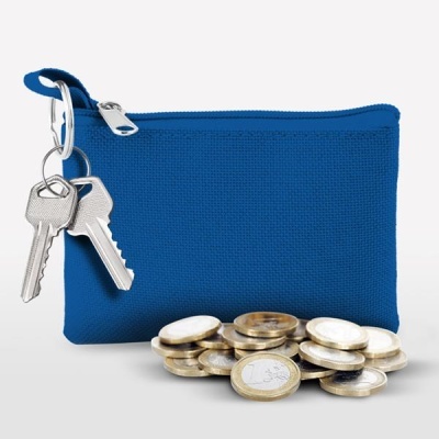 Pequena carteira azul com fecho e chaves metálicas