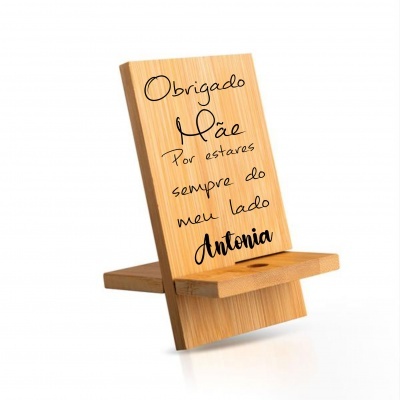 Suporte em madeira com mensagem de agradecimento para mãe em português