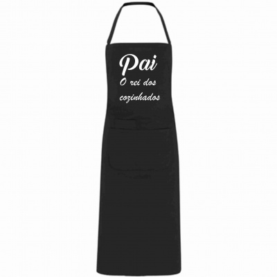 Avental preto com texto branco 'Pai O rei dos cozinhados'
