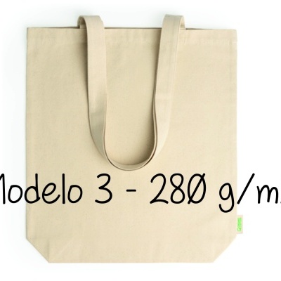 saco de algodão bege com alças e texto Modelo 3 - 280 g/m2