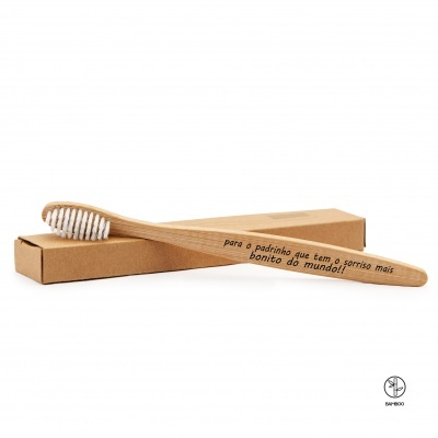 Escova de dentes de bambu com gravação para padrinho e caixa de papelão