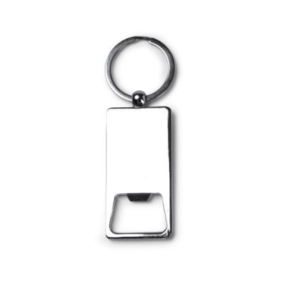 Porta-chaves metálico prateado com abridor de garrafas e anel para chaves