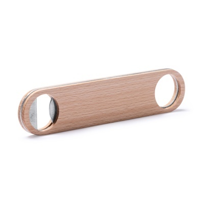 Abridor de garrafas em madeira e metal sobre fundo branco