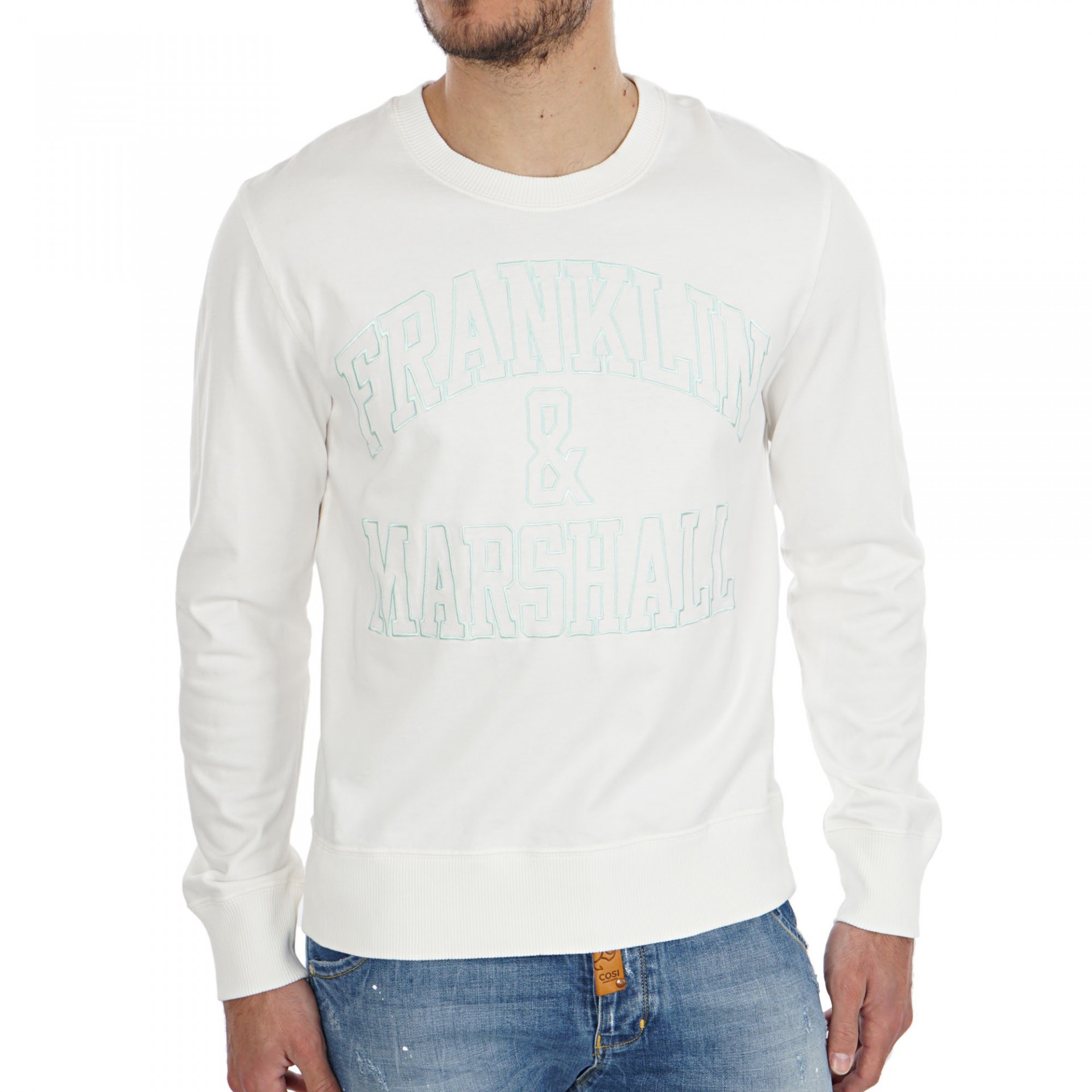 Sweat branca com letras em verde água Franklin & Marshall Sweatshirt branca com texto FRANKLIN & MARSHALL em relevo