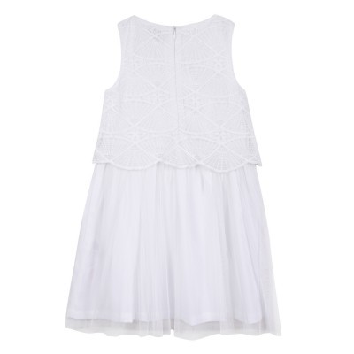 Vestido infantil branco com renda e saia de tule