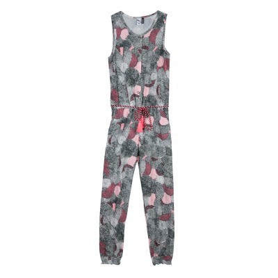 Macacão infantil colorido sem mangas com cordão na cintura