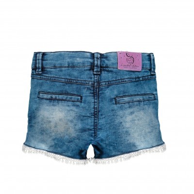 Calções de ganga azuis claros com bainha com franjas brancas