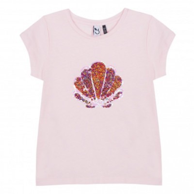 T-shirt infantil rosa com concha brilhante
