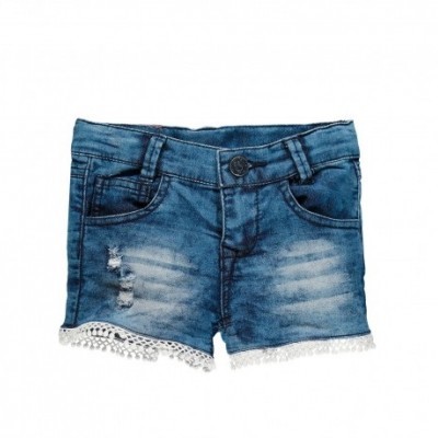 Calções de ganga azuis rasgados com renda na barra