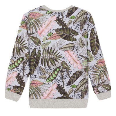 Camisola de manga comprida cinza com padrão de folhas tropicais