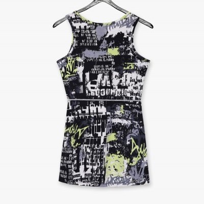 Vestido sem mangas estampado com padrão gráfico abstrato em várias cores