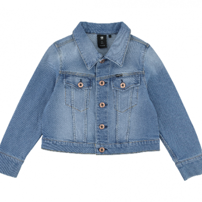 Casaco de ganga azul claro com botões e bolsos no peito