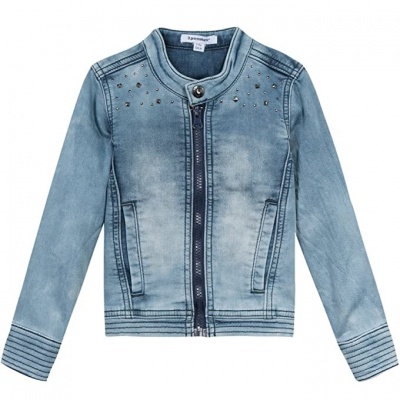 Casaco criança ganga azul claro com tachas e fecho de correr