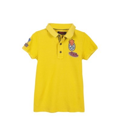Polo amarelo para criança com patches e gola