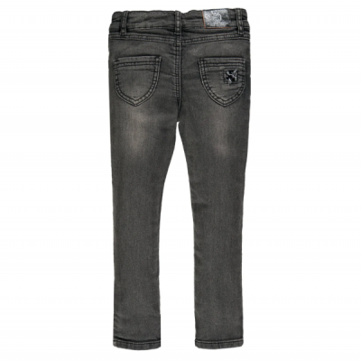 Calças de ganga pretas com bolso traseiro e etiqueta cinzenta na cintura