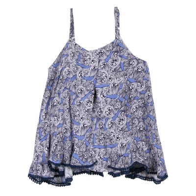 Top feminino com padrão de zebras e detalhes em azul