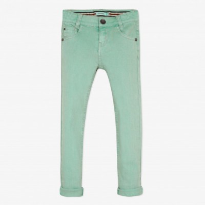 Calças de ganga verdes claras para criança com bainha dobrada