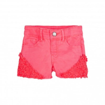 Calções de criança cor-de-rosa com detalhes em renda floral