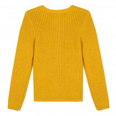 Camisola amarela de malha com gola redonda e mangas compridas