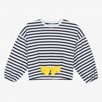 Camisola às riscas preto e branco com laço amarelo