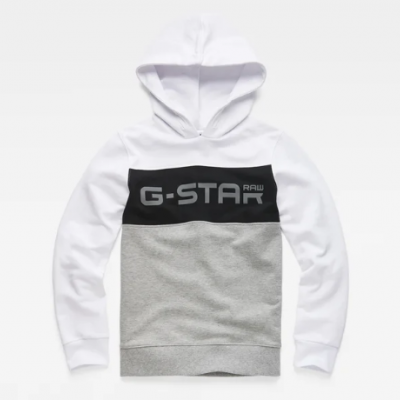 Sweatshirt branca e cinzenta com capuz e texto G-STAR RAW