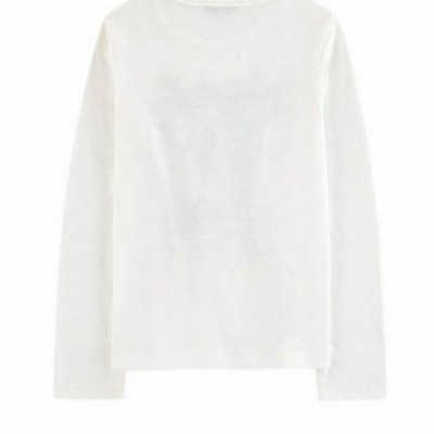 Camisola branca de mangas compridas sem padrões