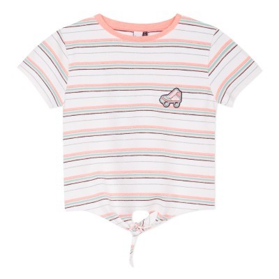 T-shirt riscada com nó frontal e bordado de patins