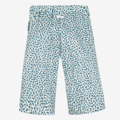 Calções padrão manchas azuis, verdes e castanho em branco