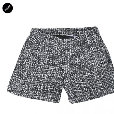 Calções curtos de tecido tipo tweed preto, branco e cinza com cós elástico