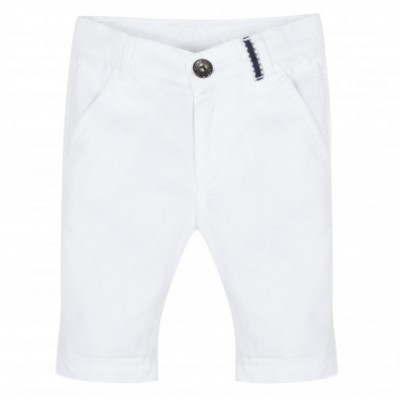 Calças bébé brancas até ao joelho com botão e costura preta