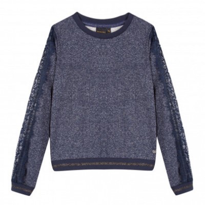 Sweatshirt azul escuro com mangas de renda