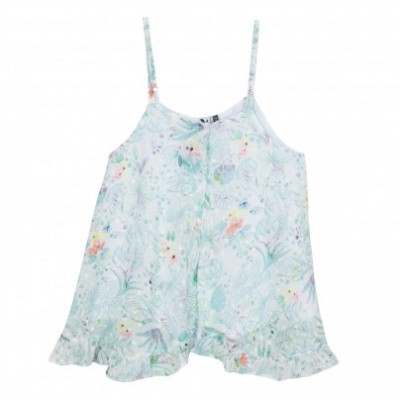 Top feminino floral de alças finas azul claro