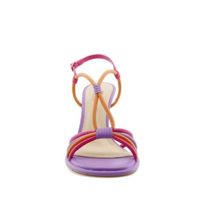Sandália feminina colorida com tiras entrelaçadas
