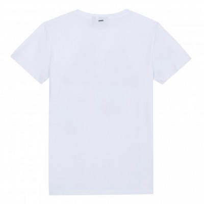 Camiseta branca de manga curta com gola redonda vista de costas