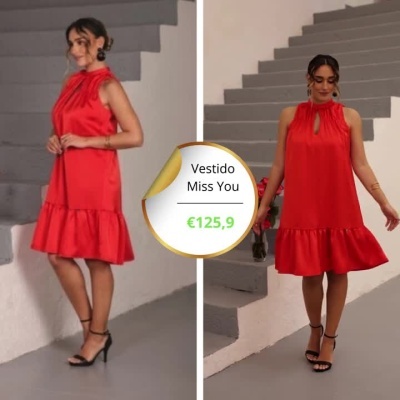 Vestido Acetinado Vermelho Elegante com Folho Miss You
