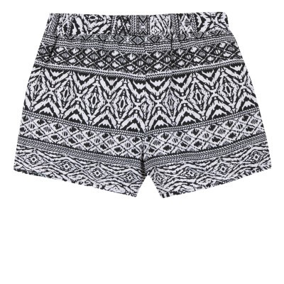 Calções pretos e brancos com padrão geométrico e tribal
