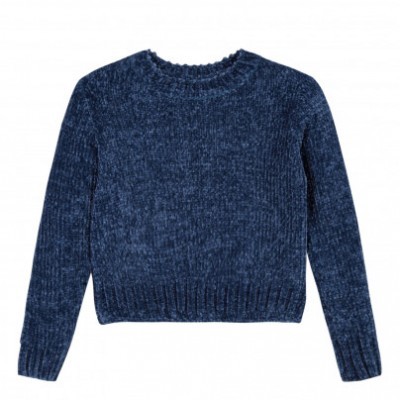 Camisola azul escuro de malha com gola redonda e mangas compridas