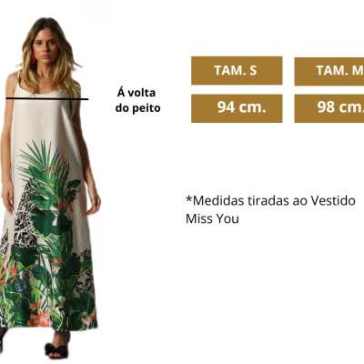 Vestido longo com padrão floral e folhagem em tons verdes e castanhos