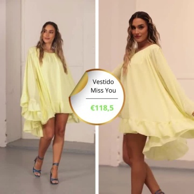 Vestido Amarelo Fluido com Folhos Miss You