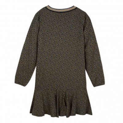 Vestido infantil com padrão floral e folho na barra