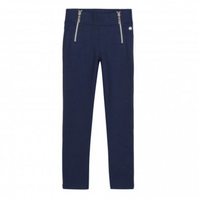 Calças de criança azul-escuro com fechos de correr prateados