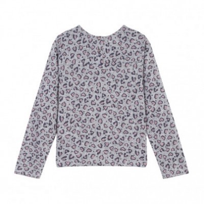 Camisola de manga comprida com padrão de oncinha cinza e roxo