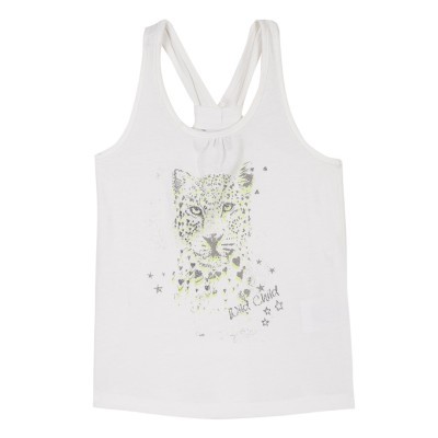 Top branco com estampa de leopardo e texto Wild Child