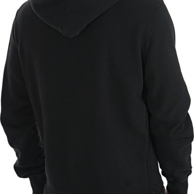Casaco hoodie preto simples visto de costas com capuz
