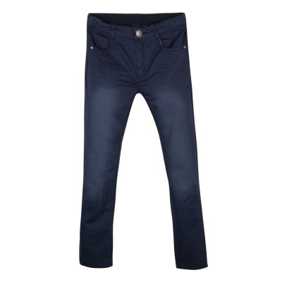 Calças compridas azul escuro com bolsos e botão