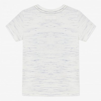 T-shirt branca com riscas azuis finas e manga curta