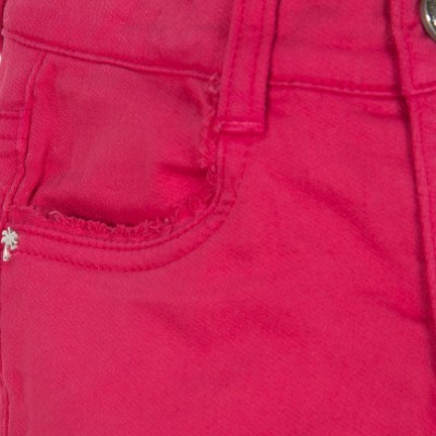 Calças rosa com bolso frontal e bordado branco de palmeira