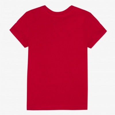 T-shirt vermelha com gola redonda e mangas curtas