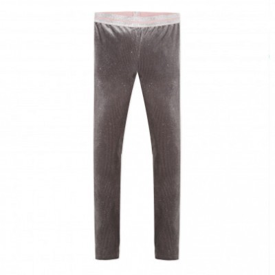 Leggings cinza com cintura elástica rosa claro e riscas finas brancas