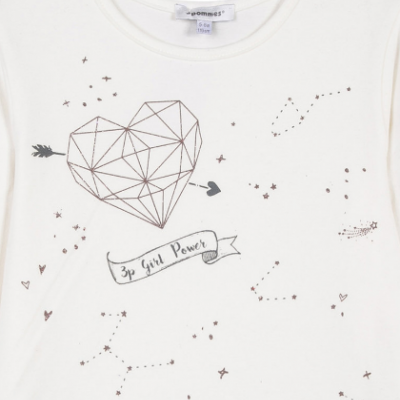 T-shirt branca com estampa de coração geométrico e texto 3p Girl Power